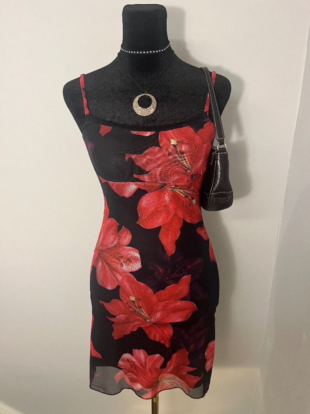 Princess Polly Black & Red Floral Multi Mini Dress Size 0